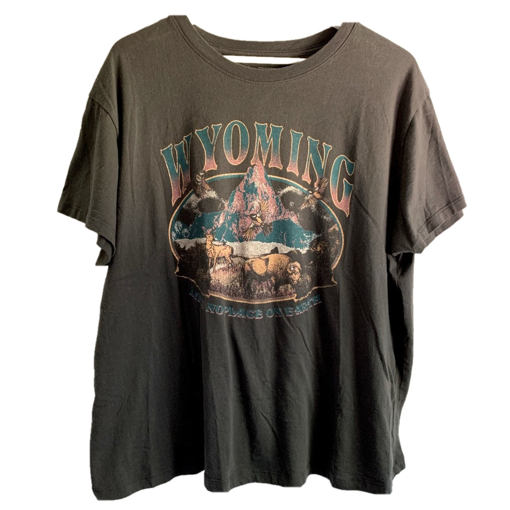 Mighty Fine Wyoming Graphic Tee Buffalo Mountains Women’s 1X Plus Size